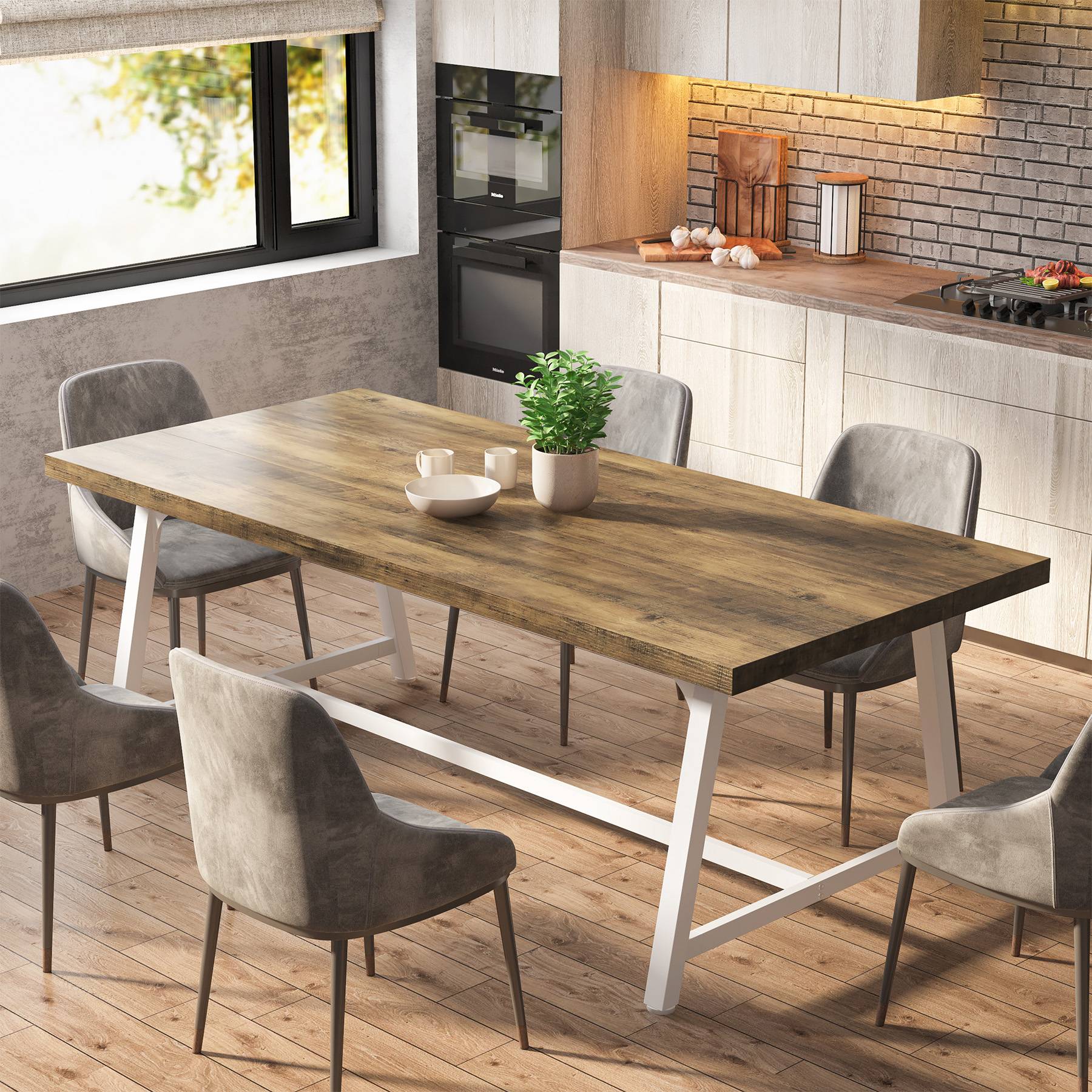 Dining Table for 8 People, 70.87" Rectangular Wood Kitchen Table Tribesigns